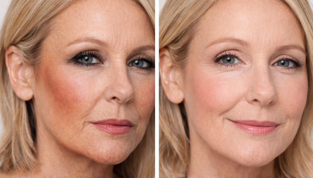 Makijaż po 50 – źle nałożony bronzer i róż postarza twarz vs naturalny makijaż odmładzający podkreślający urodę cery dojrzałej